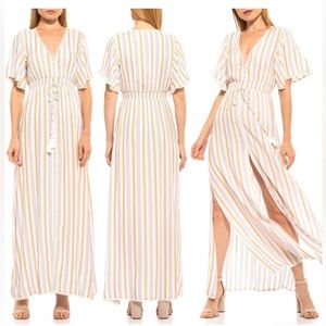 Alexia Admor Flutter Sleeve Striped Midi Dress